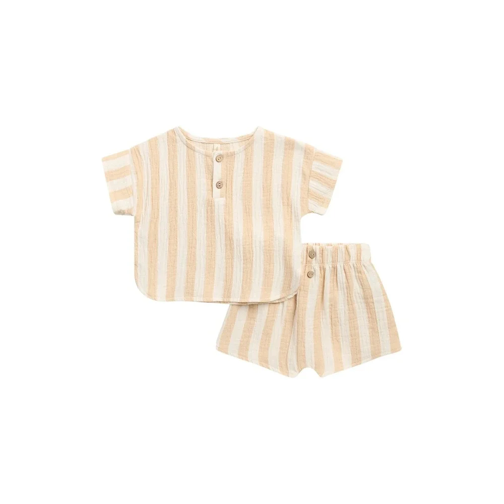 Quincy Mae Woven Boxy Top + Short Set Gender Neutral 4/5Y Summer Stripe Boho